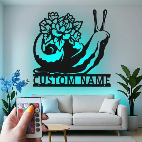 Vista alternativa di Insegna in metallo personalizzata con lumaca | Arte floreale su misura con LED | Regalo per amanti della natura | Arredo per patio e casa