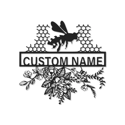Cartel de metal LED personalizado de abeja y panal - Regalo personalizado para amantes de la naturaleza - Decoración de habitación de jardín