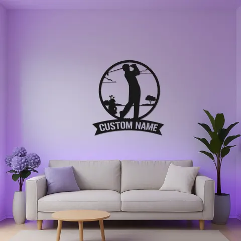 Vista alternativa di Insegna in metallo personalizzata per golfista | Decorazione murale LED personalizzata | Regalo per amante del golf per lui | Arredo per man cave e home bar
