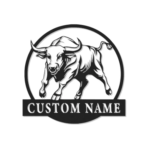 Insegna in metallo LED personalizzata con toro - Regalo per allevatori - Decorazione rustica per fattoria 1