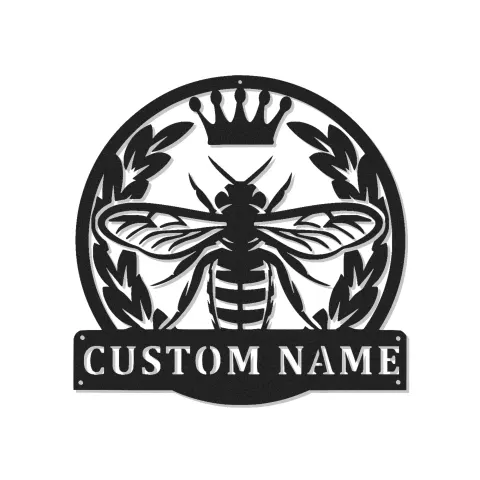Custom Bee with Crown Led Light Metal Wall Art Personalized Gift for Nature Lovers Garden or Patio Decor