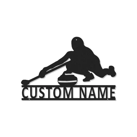 Insegna in metallo personalizzata con luce LED a tema giocatore di curling regalo per appassionati di curling decorazione per sala giochi