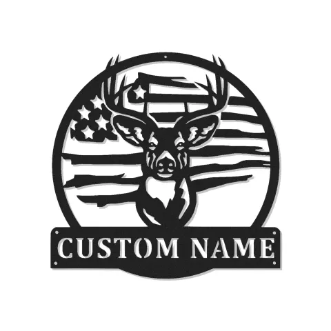 Custom Deer American Flag Led Light Metal Wall Art Personalized Gift for Hunters Rustic Man Cave Decor
