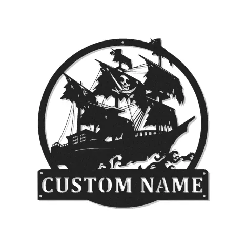 Decoración Mural de Metal de Barco Pirata con LED | Letrero de Nombre Personalizado para Man Cave | Decoración Náutica y Regalo para Él