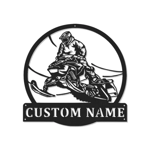 Insegna in metallo per pilota di motoslitta personalizzata | Arte murale LED | Regalo per sport invernali per garage e man cave