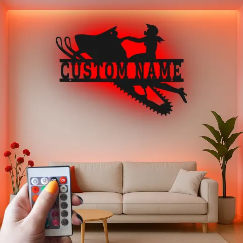 Personalisierte LED-Beleuchtung Metall-Wandkunst für Schneemobilfahrer – Geschenk für Schneemobil-Enthusiasten, Garage oder Hüttendekoration alternative Ansicht
