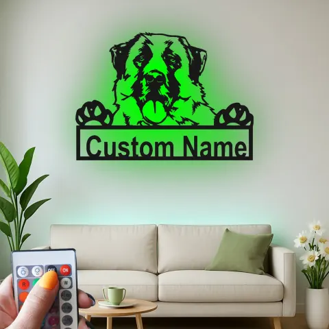 Vista alternativa di Insegna in metallo LED personalizzata con San Bernardo - Regalo per amanti dei cani, decorazione per soggiorno