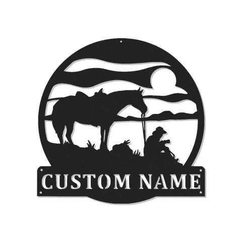 Insegna in metallo LED personalizzata con cowboy e cavallo - Regalo western per lui, decorazione rustica per ranch 2