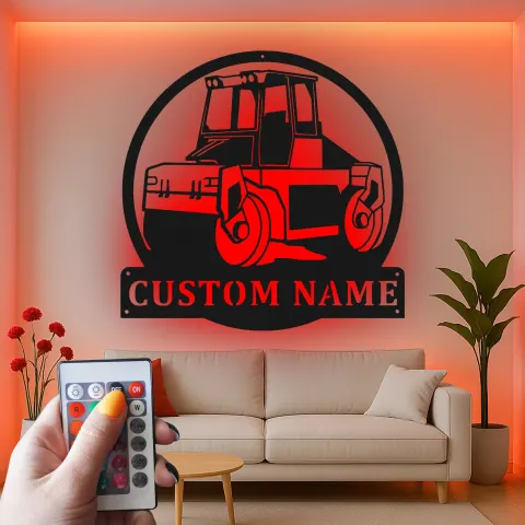 Road Roller LED Metal Sign | Custom Construction Vehicle Art | Personalized Heavy Equipment Decor for Operator Gift or Man Cave alternate view