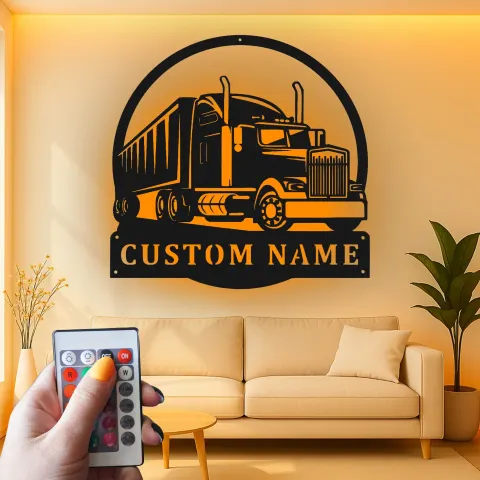 Custom Semi Truck Led Light Metal Wall Art Personalized Gift for Truckers Garage or Man Cave Decor 17 alternate view
