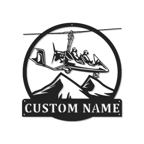 Cartel personalizado de girocóptero | Decoración mural LED de metal | Regalo personalizado para piloto para hangar, cueva del aviador y oficina