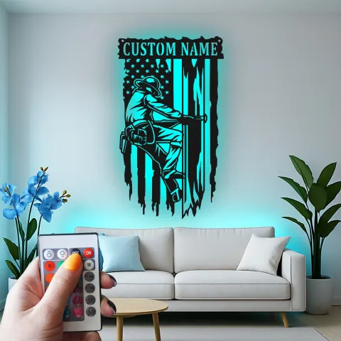 Individuelle Feuerwehrmann Metallkunst | Personalisierte LED-Namensschild für Feuerwehr-Dekoration | Patriotische Wanddekoration | Geschenk für Feuerwehrmann alternative Ansicht