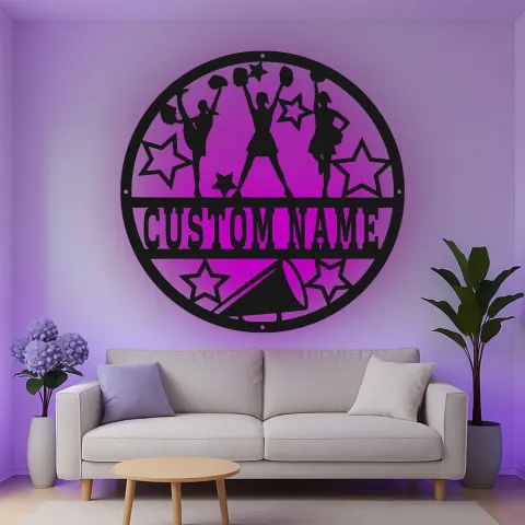 Personalisierte Cheerleader LED-beleuchtete Metall-Wandkunst – Cheerleading-Geschenk für Teenagerzimmer oder Fitnessraum-Deko alternative Ansicht