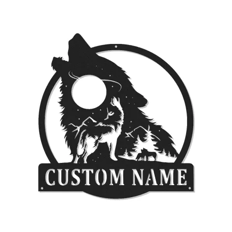 Personalisierte Wolf Heulende LED Licht Metall Wandkunst Geschenk für Naturfreunde Rustikales Cabin Dekor