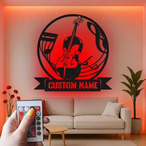 Vista alternativa de Cartel de metal LED de violín personalizado, regalo para músico, decoración de sala de música para amantes de la música