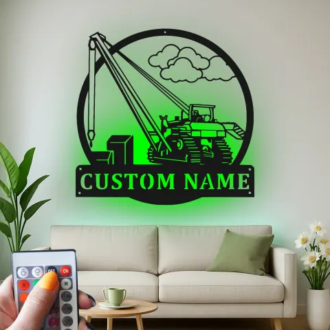 Custom Construction Excavator Led Light Metal Wall Art Personalized Gift for Builders Garage or Workshop Decor alternate view