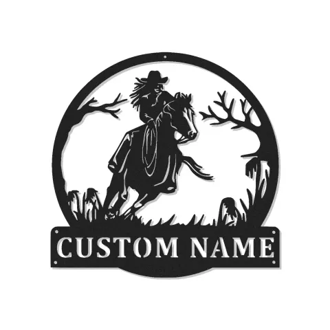Insegna LED personalizzata Cowgirl | Arte murale in metallo equestri personalizzata | Decorazione western moderna | Regalo illuminato per cavalieri