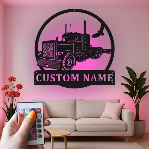 Vista alternativa di Insegna LED in Metallo per Camion Semirimorchio Personalizzata | Arte con Nome per Camionista | Decorazione Big Rig per Man Cave | Regalo per Autista