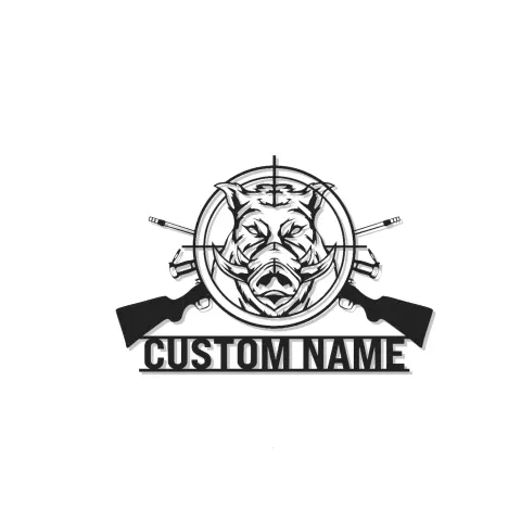 Personalisierte Wildschwein Jagdschild | LED Metallschild | Individuelle Jäger Namensdekoration für Hütte & Man Cave | Geschenk für Jäger