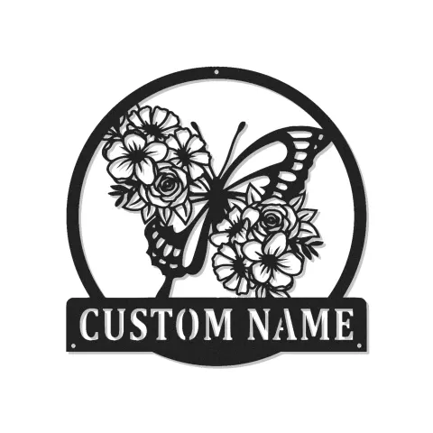 Custom Butterfly and Flowers Led Light Metal Wall Art Personalized Gift for Nature Lovers Bedroom or Garden Decor