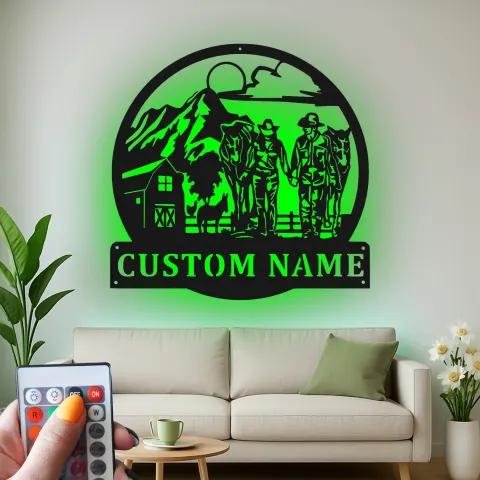Vue alternative de Décoration murale en métal personnalisée avec scène de ranch et rétroéclairage LED, cadeau pour ferme, décoration rustique pour les amoureux de la campagne