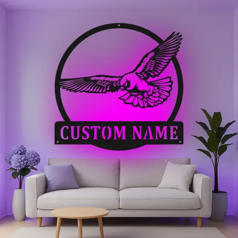 Vista alternativa de Cartel de metal personalizado de halcón con luz LED Regalo personalizado para amantes de las aves Decoración de sala de estar u oficina