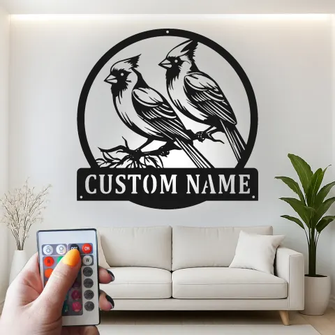 Personalisierte LED-Metall-Wandkunst mit Kardinalpaar – Geschenk für Vogelliebhaber, Naturdeko fürs Wohnzimmer alternative Ansicht