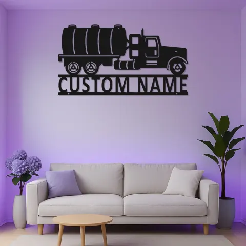 Vue alternative de Panneau de Camion Citernes Personnalisé | Décoration Murale en Métal LED | Décor de Garage Industriel pour Lui | Cadeau Trucker Personnalisé