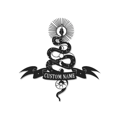 Enseigne LED Serpent Mystique | Décoration murale en métal personnalisée | Décor céleste pour salon & studio | Plaque de nom gothique sur mesure