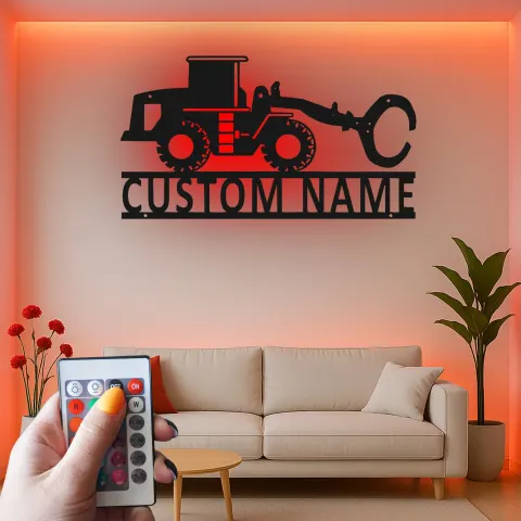 Vista alternativa de Cartel de Cargadora de Ruedas Personalizado de Metal | Decoración de Construcción LED | Arte Personalizado de Maquinaria Pesada para Regalo de Operador