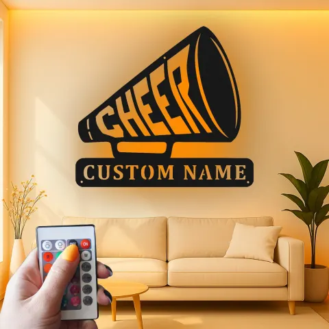 Personalisierte LED-Metall-Wandkunst mit Cheer-Megafon – Geschenk für Cheerleader, für Schlafzimmer oder Umkleideraum alternative Ansicht