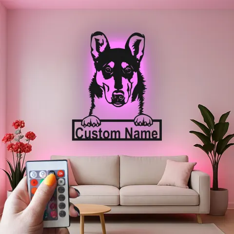 Vista alternativa de Cartel de metal LED personalizado de pastor alemán, regalo para amantes de los perros, decoración para la sala de estar 3