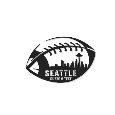 Arte mural del horizonte de Seattle con fútbol | Cartel LED de metal personalizado para sala de juegos | Regalo personalizado para aficionados al deporte