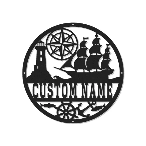 Personalisierte Nautische LED-Wandkunst | Individuelles Schiffs- und Kompass-Metallschild | Vintage Küstendekor für Zuhause oder Büro