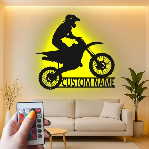 Vista alternativa de Cartel de metal LED personalizado de piloto de motocross, regalo para entusiastas de las motos de campo, decoración para garaje o cueva de hombres 5