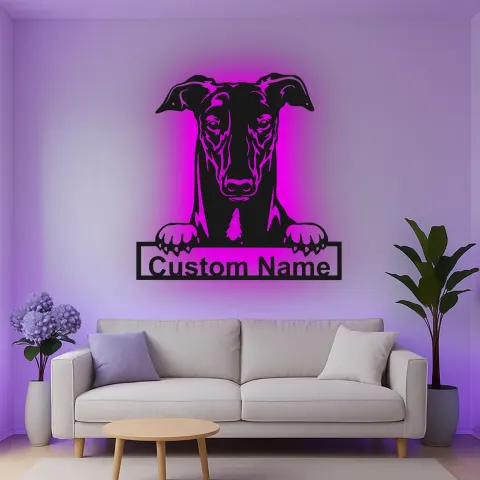 Vue alternative de Décoration murale en métal personnalisée avec lumière LED pour Greyhound - Cadeau pour les amoureux des chiens - Décor pour salon
