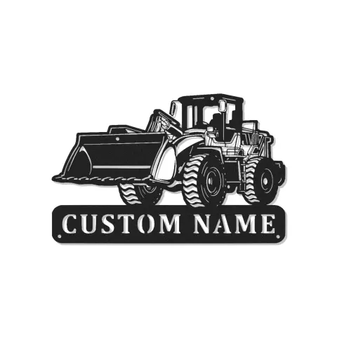Décoration murale en métal personnalisée avec bulldozer rétroéclairé - Cadeau personnalisé pour passionné de construction - Décor de garage ou de bureau