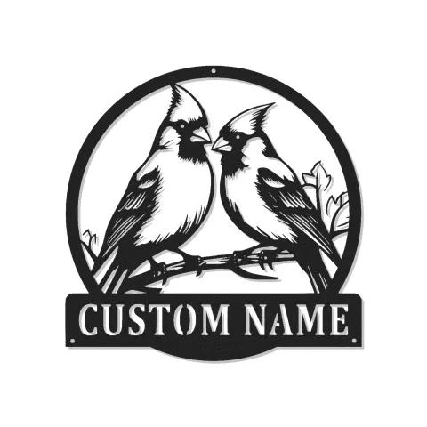 Cartel de metal LED de pareja de cardenales personalizado, regalo para amantes de los pájaros, decoración de naturaleza para salón