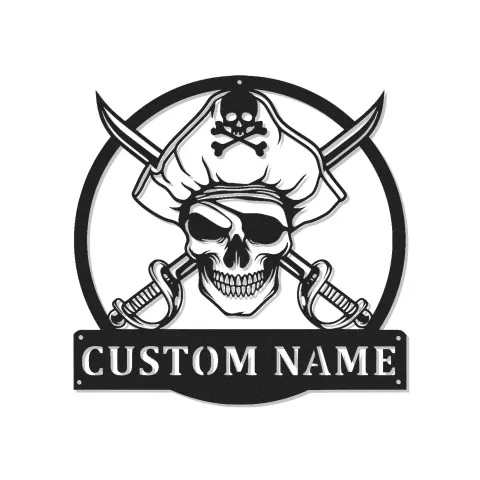Cartel LED de calavera pirata | Arte mural con nombre personalizado | Decoración náutica para cueva de hombres | Regalo personalizado para él