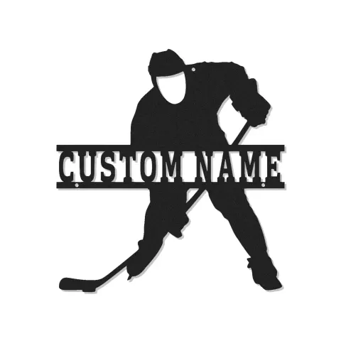 Cartel metálico personalizado de jugador de hockey | Arte mural LED a medida | Decoración de hockey sobre hielo para sala de juegos | Regalo para fan