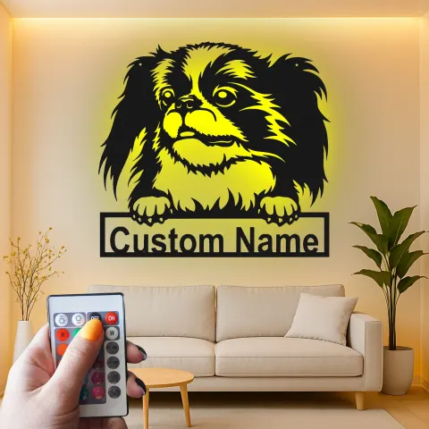Custom Japanese Chin Led Light Metal Wall Art Personalized Dog Lover Gift Living Room Pet Decor alternate view