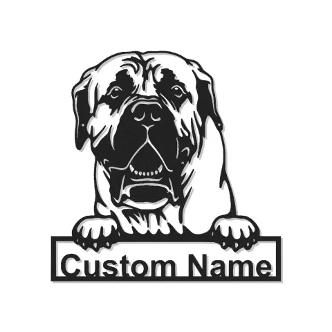 English Mastiff Individuelles LED-Schild | Personalisierte Hundewandkunst | Metall Haustier-Porträt für Mastiff-Besitzer