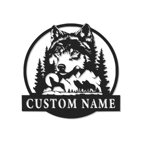 Décoration murale en métal personnalisée avec lumière LED de loup et forêt