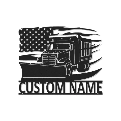 Individuelles Schneepflug Lkw Schild | Personalisierte LED Metall Wandkunst | Amerikanische Flagge Schwerlastfahrzeug Dekor | Geschenk für Schneeräumfahrer