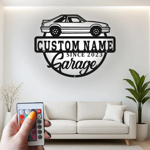 Vista alternativa de Cartel de metal personalizado con luz LED de garaje para coches, regalo para entusiastas de coches, decoración de garaje
