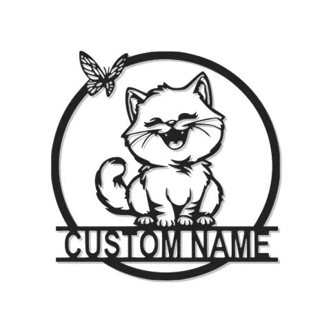 Personalisierte LED-Metall-Wandkunst mit Katze und Schmetterling – Geschenk für Katzenliebhaber, Dekor für Schlafzimmer oder Wohnzimmer
