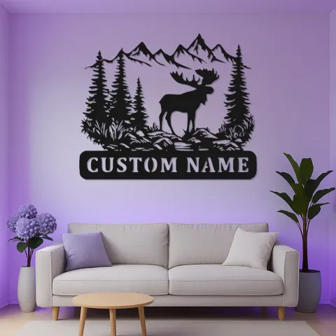 Vue alternative de Panneau LED de moose personnalisé | Art mural de chalet rustique | Décor de montagne personnalisé | Cadeau pour amoureux de la faune