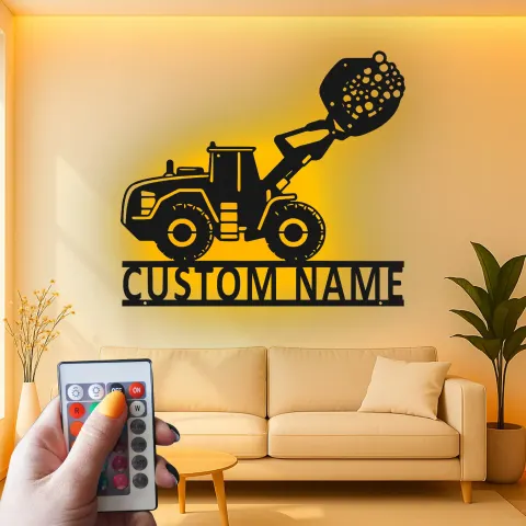 Custom Construction Loader Led Light Metal Wall Art Personalized Gift for Kids Bedroom or Playroom Decor alternate view