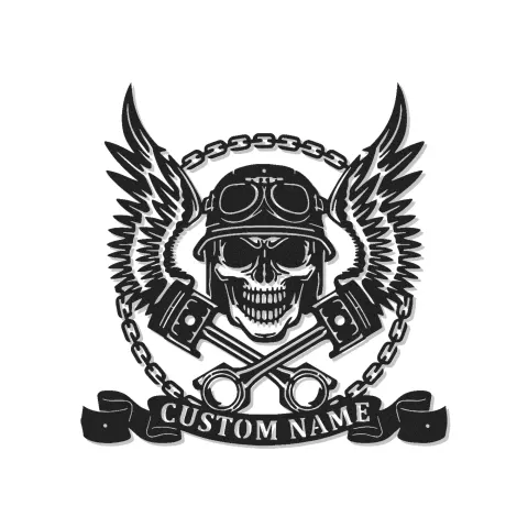 Custom Biker Garage Sign | LED Metal Skull Wall Art | Personalized Motorcycle Decor for Man Cave or Shop