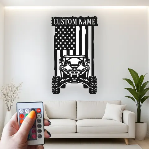 Custom ATV American Flag Led Light Metal Wall Art Personalized Gift for Off-Road Enthusiasts Garage or Man Cave Decor alternate view